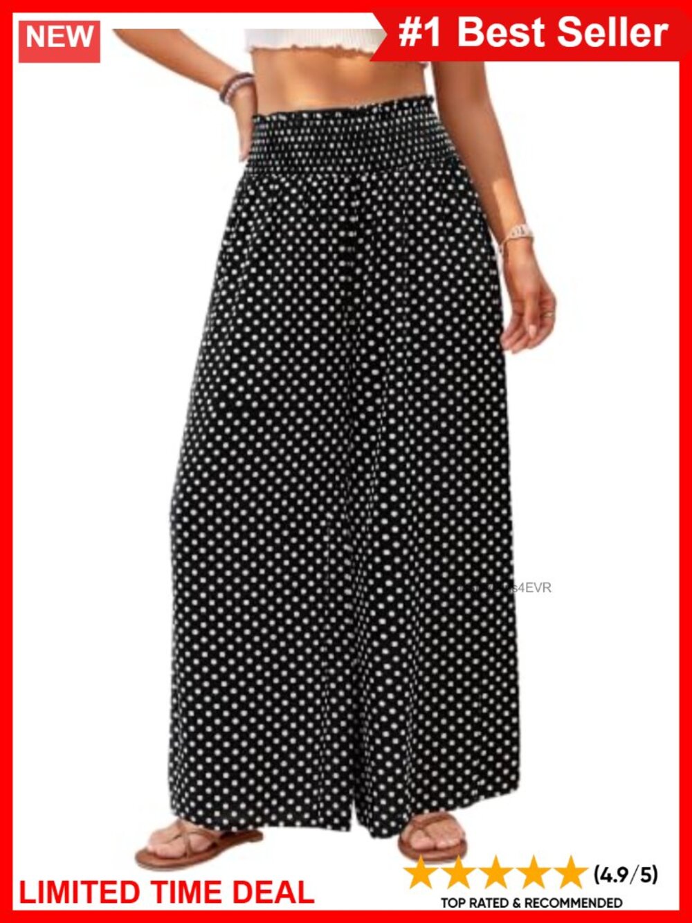 Womens Wide Leg Palazzo Pants Smocked Waist Side Pockets Flowy Casual